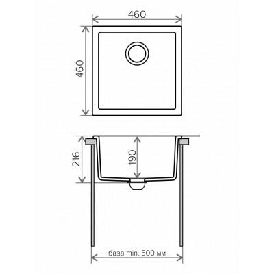 000511 Мойка Tolero R-128 №001 Серый металлик 460х460мм  (чаша 400х400х190мм)